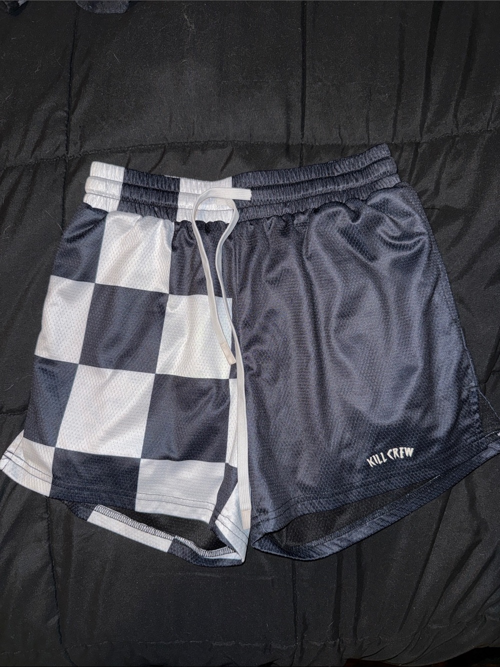 Kill Crew Black & White Checkered Panel Athletic Shorts